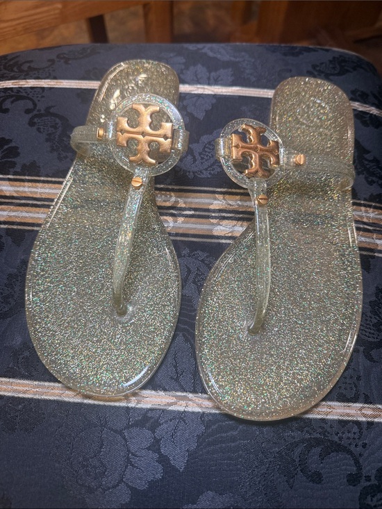 Tory Burch Shoes - Tory Burch Iridescent Gold Glitter Logo Jelly Thong Sandals